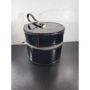 vintage black patent leather wig or hat storage box, 1960s. MCM